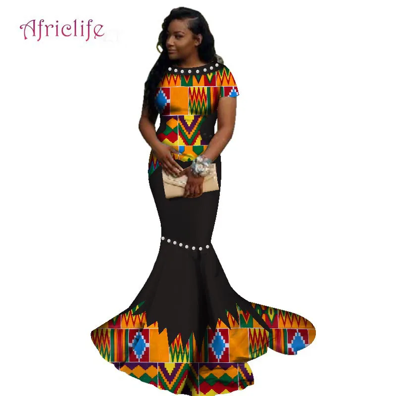 Африканские длинные платья для женщин, Африканский воск, цветочный принт, платье Базен Riche, одежда, традиционный жемчуг, дизайнерская одежда WY2608 - Цвет: 9
