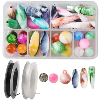 

DIY Necklace Making with Acrylic Imitation Gemstone Pendants Elastic Fiber Wire Mixed Color 15mm, Hole: 2.3mm