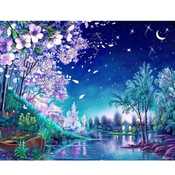 

DIY Diamond Mosaic Purple Peach Blossom Needlework Full Square Diamond Painting Cross Stitch Diamond Crystal Wall Art