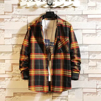 

Winter Casual Shirts Mens Plaid Long Sleeve Slim Fit Streetweardress Shirts Men Checkered Dress Shirts Clothes Camisa B50