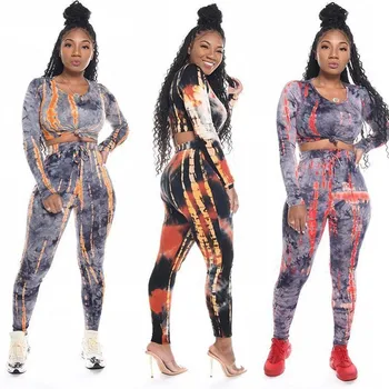

Women Casual Tie-Dye Sports Two-Piece Suit Set Long Sleeve Crop Tops + Pants Dropshipping fashion size Leisure USA EU free ship