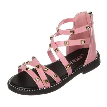 

Child girl princess rivet sandals girl baby non-slip soft bottom summer beach sandals roman shoes sandals
