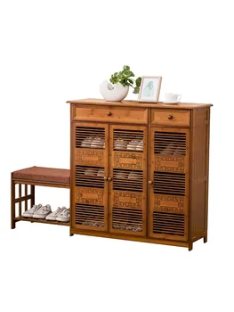 

Bamboo shoe rack simple household economy multi-function dust-proof multi-layer door small shoe cabinet can sit shoes bench