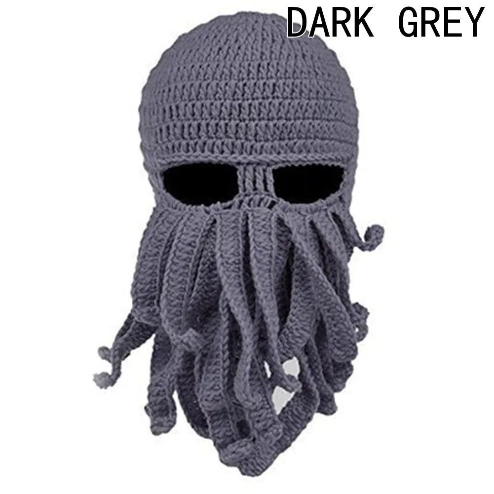 grey Зимняя теплая вязаная маска для лица, шапочка, смешная шапка с большой бородой, шерсть, осьминог, бородатые щупальца, капот кальмара для мужчин и женщин, подарки, зимние шапки - Цвет: grey
