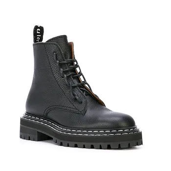 

Autumn and winter new Martin boots lace and bare boots casual leather thick with outdoor tooling short boots motorcycle fashion