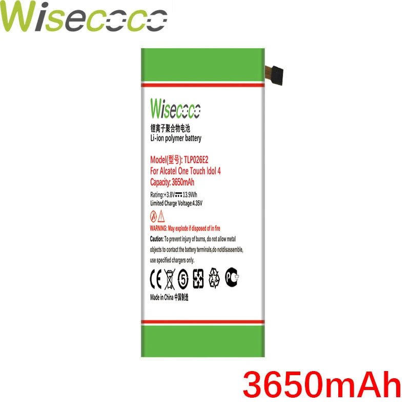 Аккумулятор Wisecoco TLP026E2 3650 мАч для ALCATEL ONE TOUCH IDOL 4 6055K Idol 6055B 6055H 6055U 6055Y телефон с кодом
