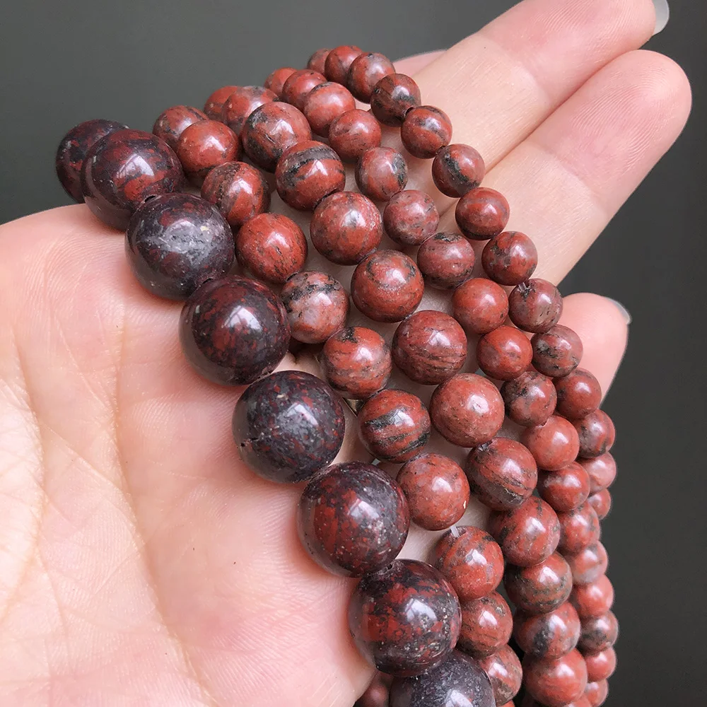 Natural Stone Beads Smooth Red Jaspers Round Loose Spacer Beads For Jewelry DIY Making Bracelet Charms 15''Inches 6 8 10 12mm — view 3