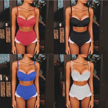

hirigin Women Sexy Bikini Set Dot Print Push Up Padded Tops High Waist Ruffles Bikini Set 2020 New Beachwear Monokini Bathing