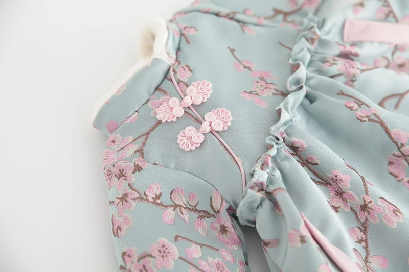 Зимнее платье для девочек; теплое детское платье принцессы; Cheongsam Qipao; бархатное платье с вышивкой для маленьких детей; Новогодняя одежда; платья; S10387