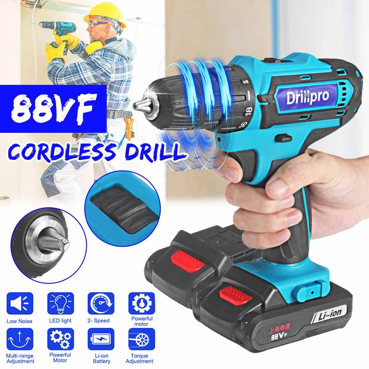 

Electric Drill 88VF Cordless Screwdriver Lithium Battery Mini Drill Cordless Screwdriver Tools Cordless Drill Tools