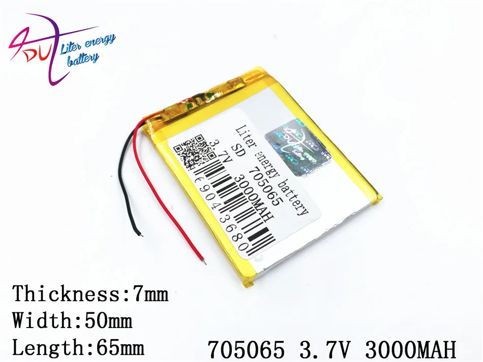 3,7 V, 3000mAH 705065 075065 PLIB; полимерный литий-ионный/литий-ионный аккумулятор для DVR, gps, mp3, mp4, сотового телефона, динамика