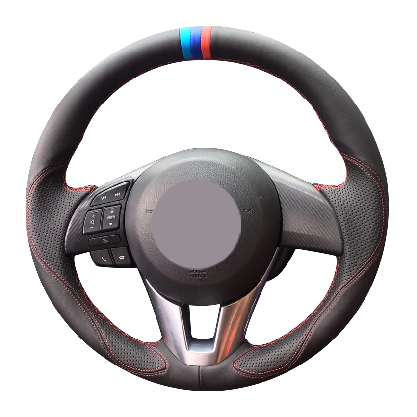 Черный кожаный светильник синий красный маркер чехол рулевого колеса автомобиля