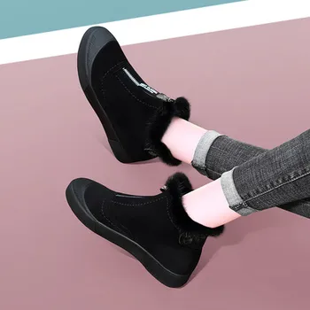 

Cotton shoes women's winter plus velvet flat boots 2019 new cotton boots winter women's shoes