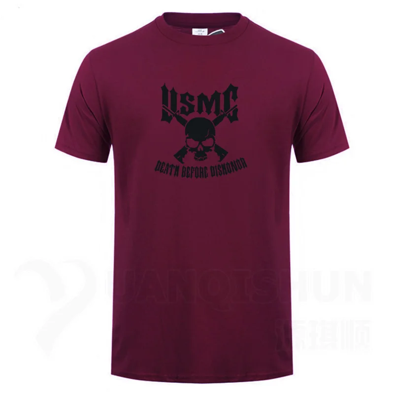 Red wine 2 Usmc Marines Skull футболка с пистолетами художественный дизайн Мужская Футболка Высокое качество 16 цветов Чистый хлопок короткий рукав тройники уличная хип-хоп - Цвет: Red wine 2