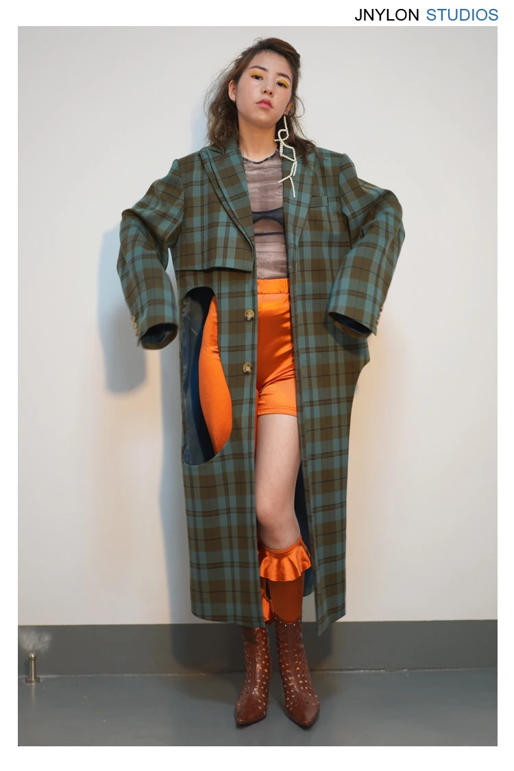 Fashion Asymmetrical Double-layered Circular Hollow Out Hole Loose Lattice Long Trench Coat For Women Tide New Windbreaker WD712