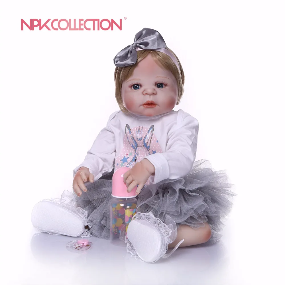 NPK 57 см Мода полное тело силиконовые девочка Reborn игрушечные пупсы, куклы принцесса Младенцы волосы для куклы подарок на день рождения Дети Brinquedos