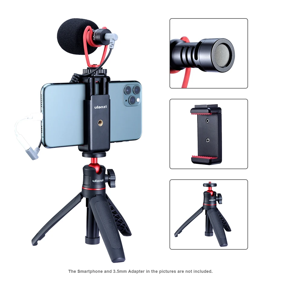

Ulanzi Vlogging Accessories Rig Extendable Tripod Camera Smartphone Tripod Mount W/ Smartphone Clamp , Microphone and Tripod