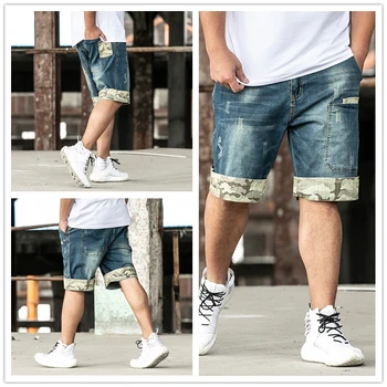 

New shorts mens jeans plus size 28-48 slim men short pants trousers stretch blue Summer