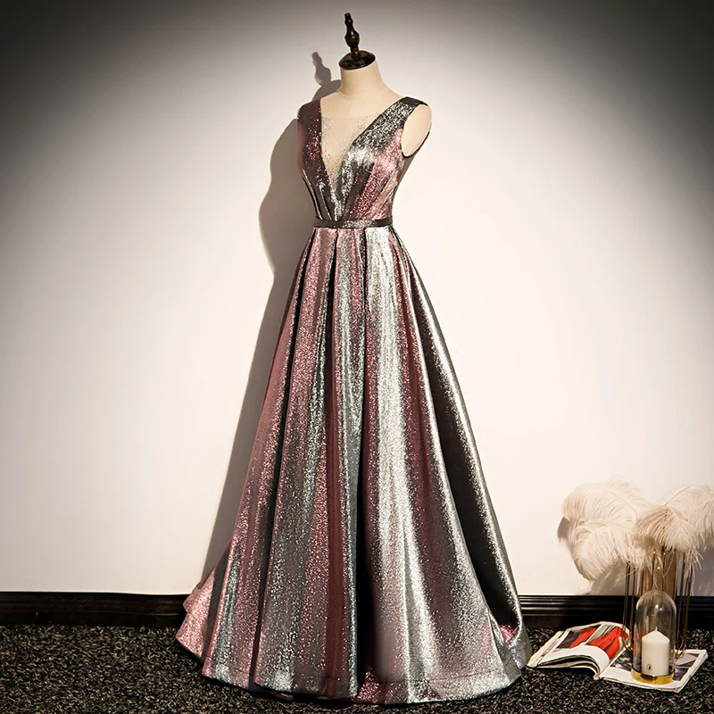 Sparkly V-Neck Red Prom Dresses Puff Sleeves A-Line Evening Dresses Starry Tulle Formal Party