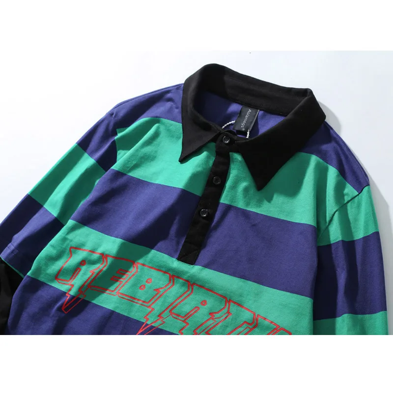 Goedkoop Aolamegs Sweatshirt Mannen Nep 2 Stuks Mannen Turn down Kraag Gestreepte Print Trui College Stijl Harajuku High Street Sweatshirt