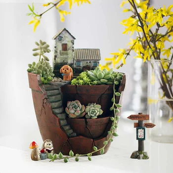 

Resin Flower Pot Succulent Plants Planter Micro Landscape Flowerpot Mini Ornament Home Garden Decoration Plants Holder