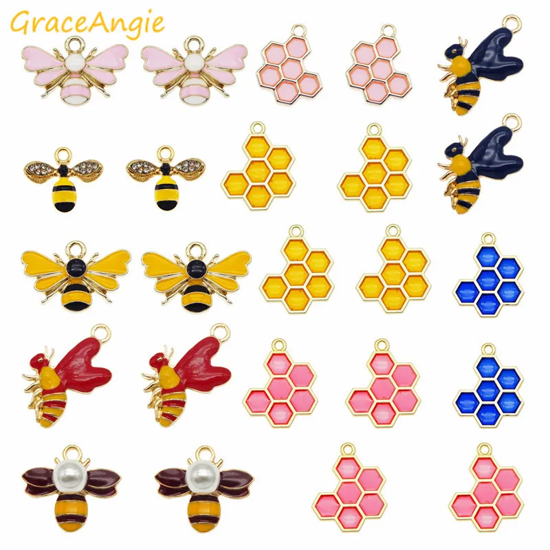 12pcs Fashion Bees Charms Cartoons Jewelry Making Enamel