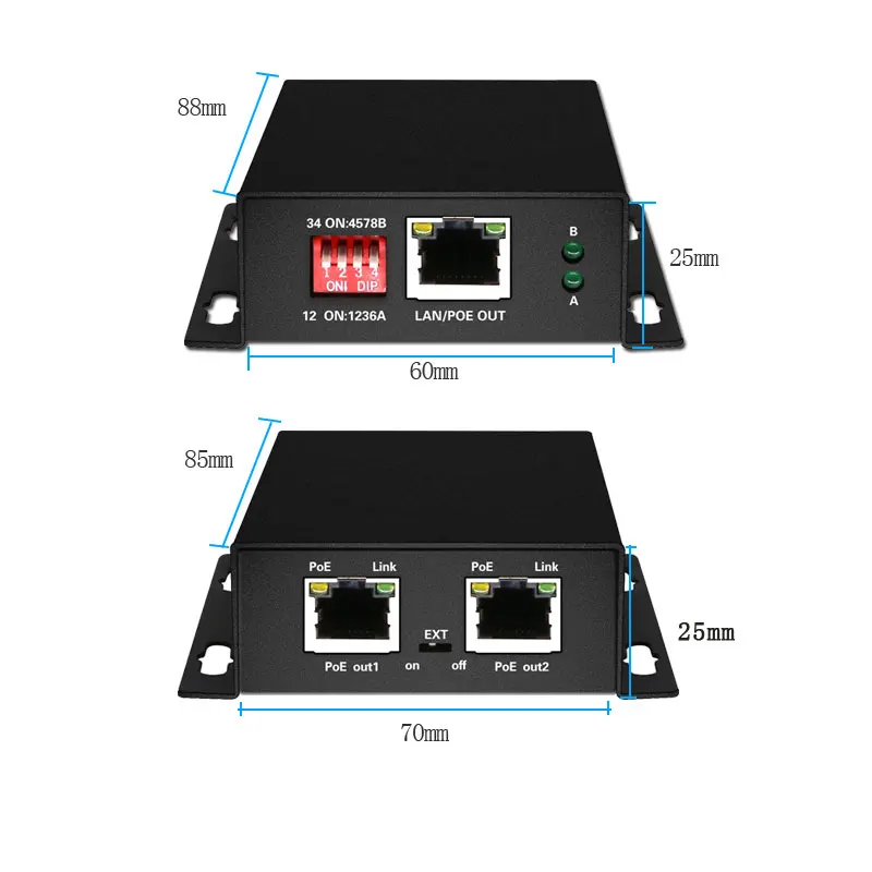 PoE сетевой коммутатор Ethernet PoE удлинитель 250 м с 1 портом 10/100 м Rj45 или вход 2 порта 10/100M Rj45 выход