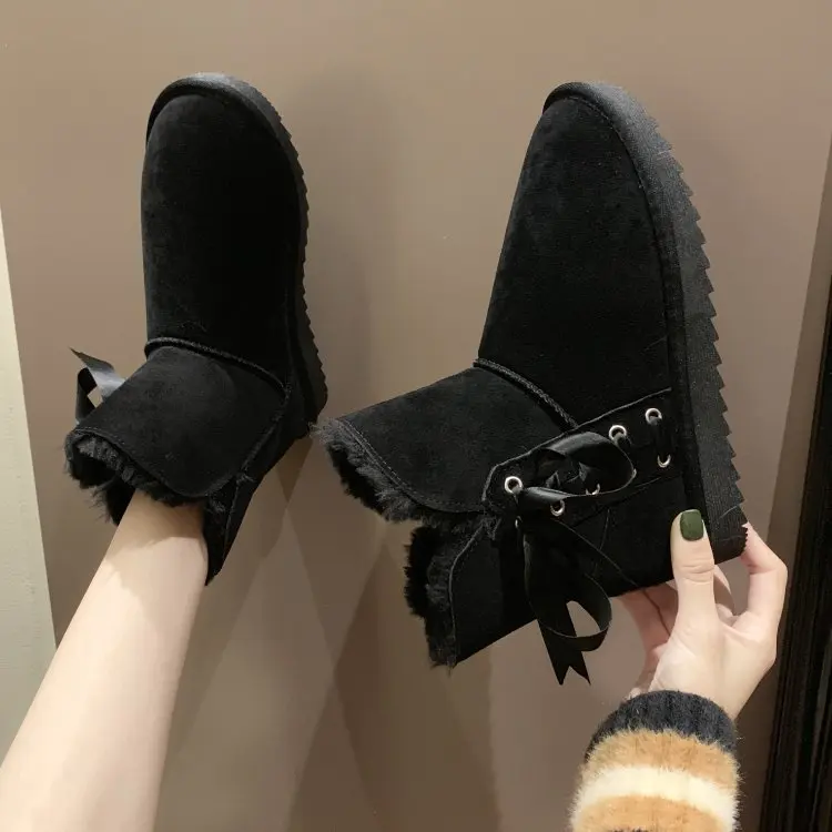 Black W-модели с объемными элементами, однотонные зимние сапоги женские модные короткие ботинки на нескользящей подошве зимние Бархатные теплые сапоги в молодежном стиле - Цвет: Black