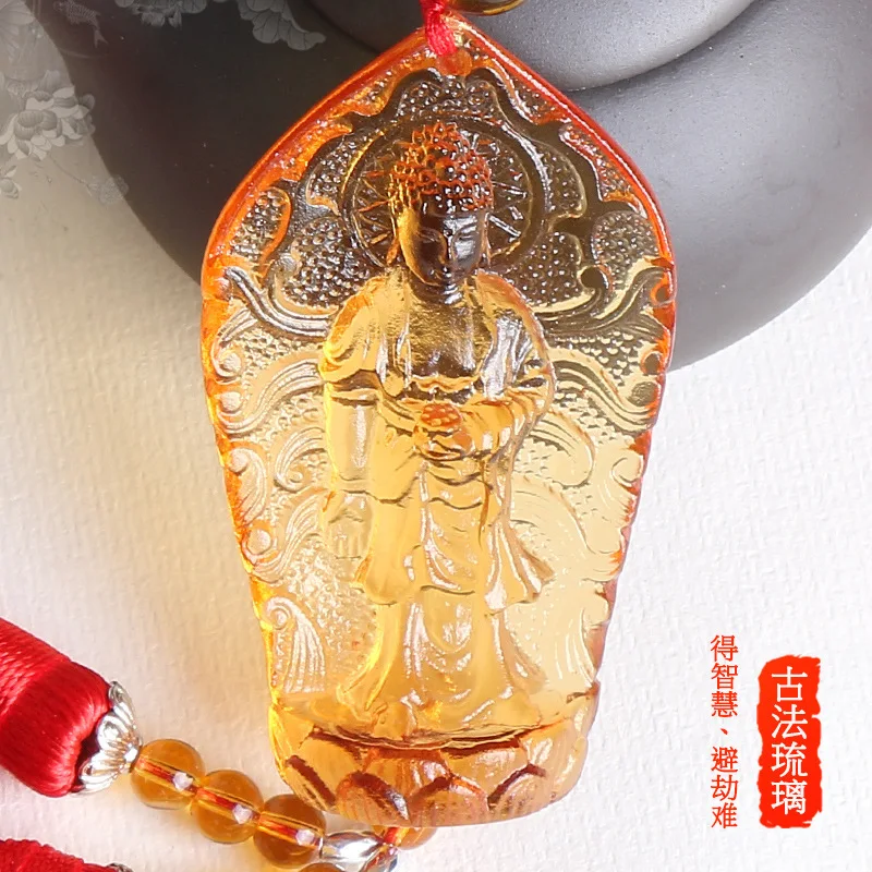 

Trinity Buddha Statue Car Decorations Coloured Glaze Pendant Protective Talisman Rear View Mirror Pendant Gift Custom