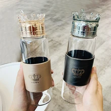 Модная стеклянная бутылка для воды чашка с корона с крышкой термостойкие
