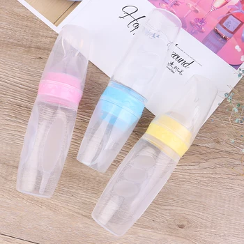 

Newborn Baby Children Flatware Rice Cereal Bottle Feeding Bottle Silicone Soft Spoon with Cover Food Supplyment for Toddler Kids