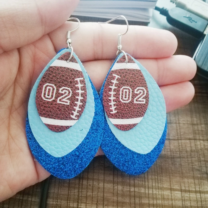 Color Sequins Maroon Glitter Sport Number Earrings Glitter Layered Team