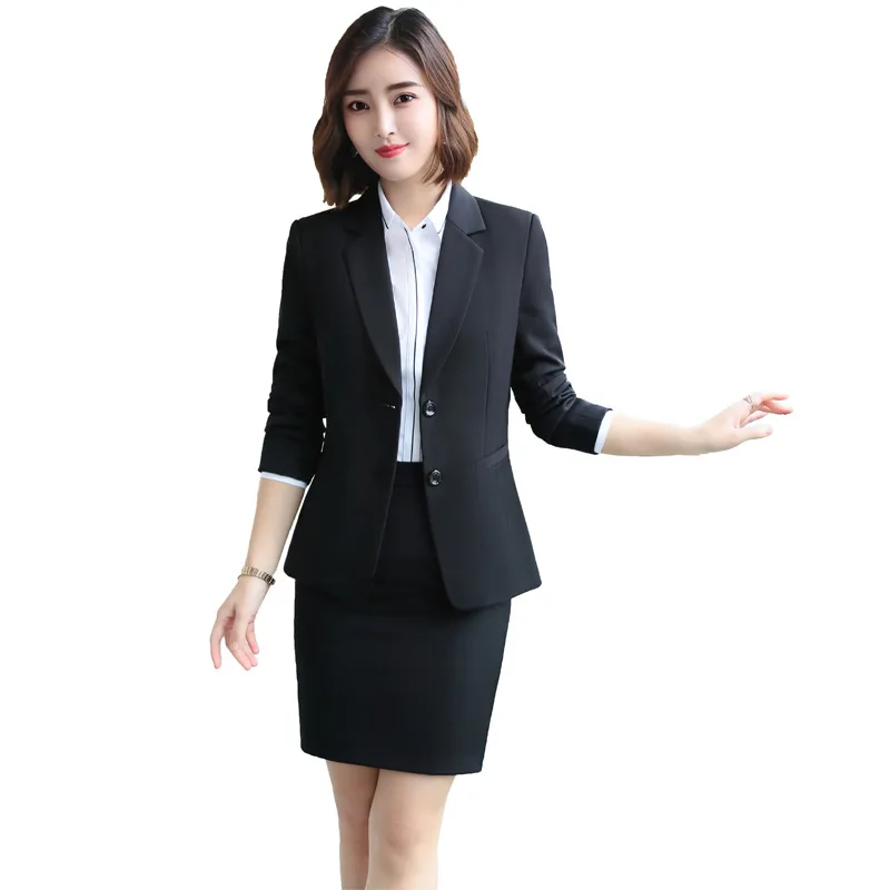 elegante de falda para mujer, Blazer de vestir, traje Formal de oficina, conjunto de 2 piezas, negro y azul - AliExpress de