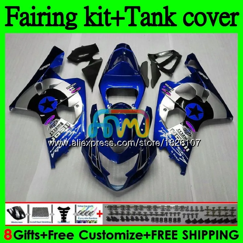 K4+ бак для SUZUKI GSX-R600 GSXR 750 600 R600 GSXR-750 94BS. 42 GSXR750 600CC 750CC GSXR600 синего и серебряного цвета 04 05 2004 2005 обтекатель - Цвет: No. 1