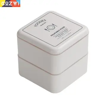 

Double Layer Square Lunch Box Food Container Household Outdoor Picnic Sealling Cap With Spoon Bento Box