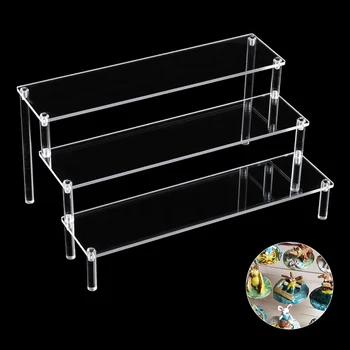 

Clear Acrylic Three Stair Craft Display Stand Story Doll Jewelry Cosmetics Display Stand Rack With Screwdriver