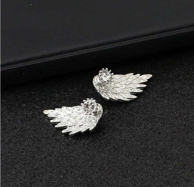 Fashion autumn Women's big cz zircon stud Earrings Black Wings angel Earrings jewelry accessory for Women Gifts - Окраска металла: E6122-2