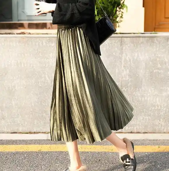 saia midi plissada prata