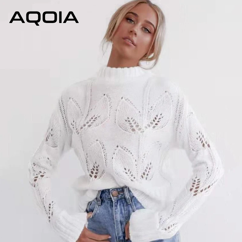 AQOIA корейский длинный рукав женский свитер размера плюс водолазка вязаный женский свитер Пуловеры зимняя женская одежда