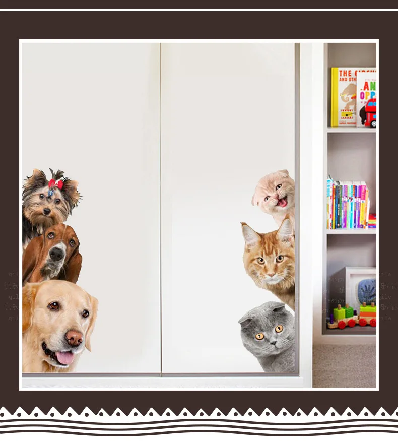 Dogs Cats 3D Wall Sticker Funny Door Window Wardrobe Fridge Decorations For Kids 