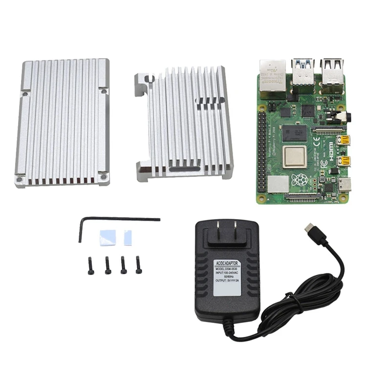 Для Raspberry Pi 4B 2G Оперативная память DIY Kit Поддержка 2,4/5,0 ГГц WI-FI Bluetooth 5,0 с Алюминий CNC сплав защитные Серебряный чехол 5V 3A