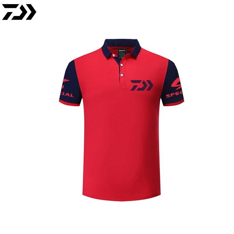 Daiwa летняя одежда, спортивная футболка поло, футболка для рыбалки, Лоскутная, дышащая, для бега, рыбалки, футболка для велоспорта, мужские топы - Цвет: Красный