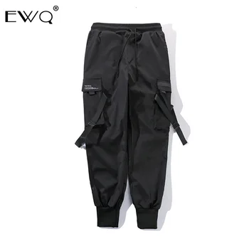 

EWQ / 2020 spring new men's clothing tide fashion Hip-hop Streetwear trousers male Pocket black elastic waist casual pants 9Y202