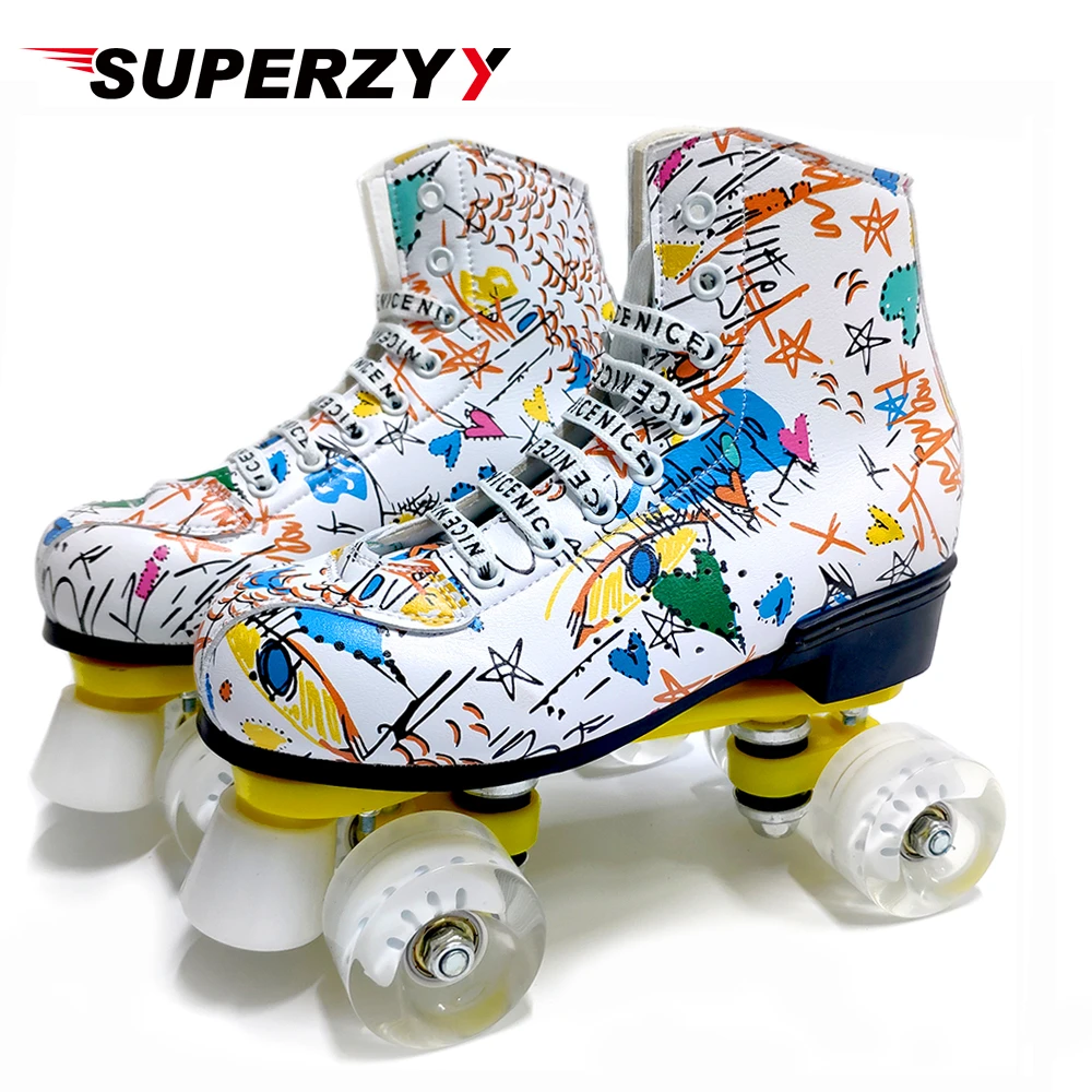 

2020 New Microfiber Roller Skates Double Row 4 Wheels PU Skating Shoes Sliding Inline Skates Kids Gifts Roller Sneakers Training