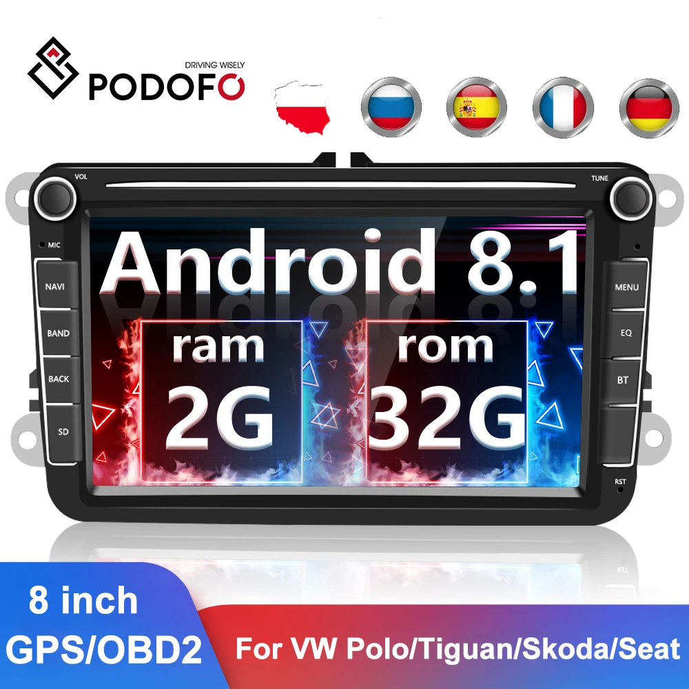 Автомагнитола Podofo 2 din Android 8 1 дюймов GPS мультимедийный плеер для