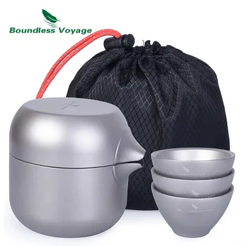 

Boundless Voyage Double Layer Titanium Tea Kettle Pot with 3 Titanium Cups Tea Strainer Teapot Set for Outdoor Indoor Camp