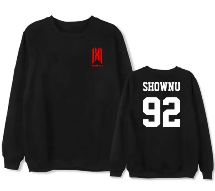 

New arrival kpop monsta x we are here same member name printing pullover hoodies unisex o neck thin sweatshirt black/white