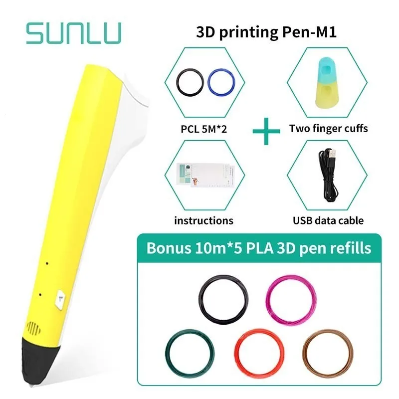 Регулируемая температура 3D Печатающая ручка SUNLU M1 3D Ручка Поддержка PLA/PCL нити 1,75 мм детские инструменты для рисования