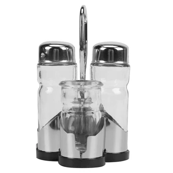 

4Pcs in 1 Set Condiment Container Set Stainless Steel Vinegar Bottle Powder Bottles Seasoning Boxes for Kitchen Restaurant