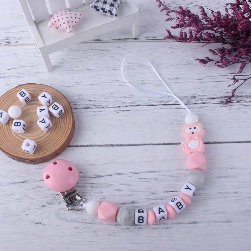 2020 New Baby Silicone Pacifier Chain Personalised Name Colorful Pacifier Chain Baby Teething Soother Chew Toys Accesories